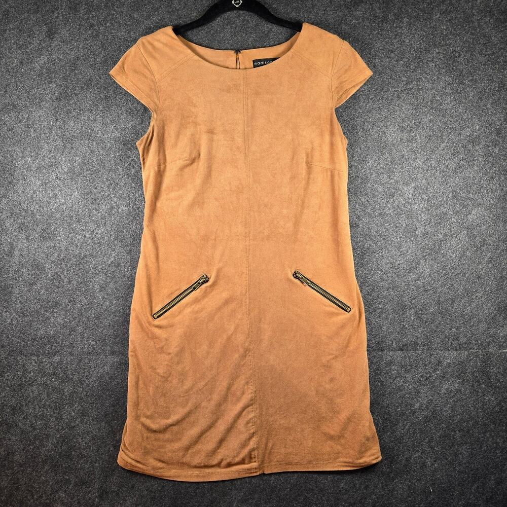 Madison Leigh Faux Suede Sheath Dress Size 4 Classic Camel Brown SO soft!